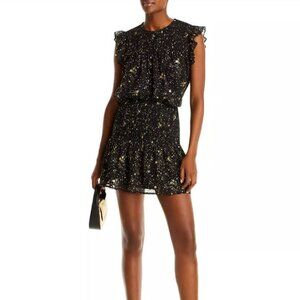 AQUA Metallic Star Smocked Flutter Sleeve Top & Mini Skirt Set MEDIUM